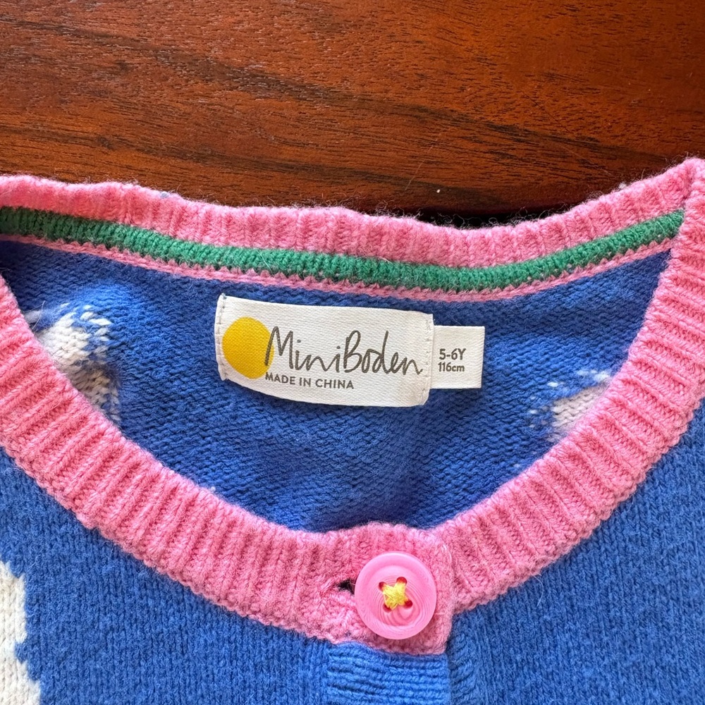 Mini Boden Blue Cardigan with Rainbow and Cloud Accents - Picture 2 of 7